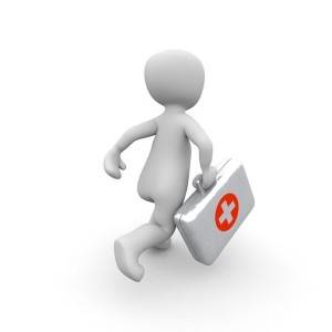 Animated Figure carrying first aid kit
